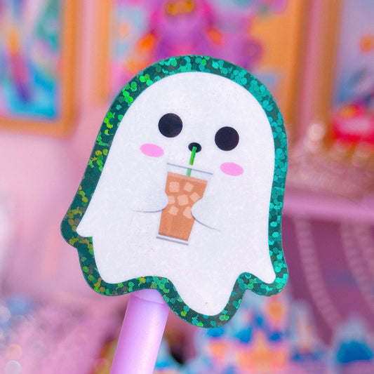 Waterproof Sticker - Halloween Coffee Ghostie (Green)