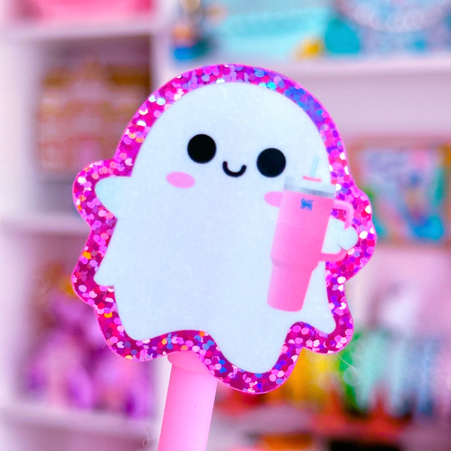 Waterproof Sticker - Halloween Water Cup Ghostie (Pink)