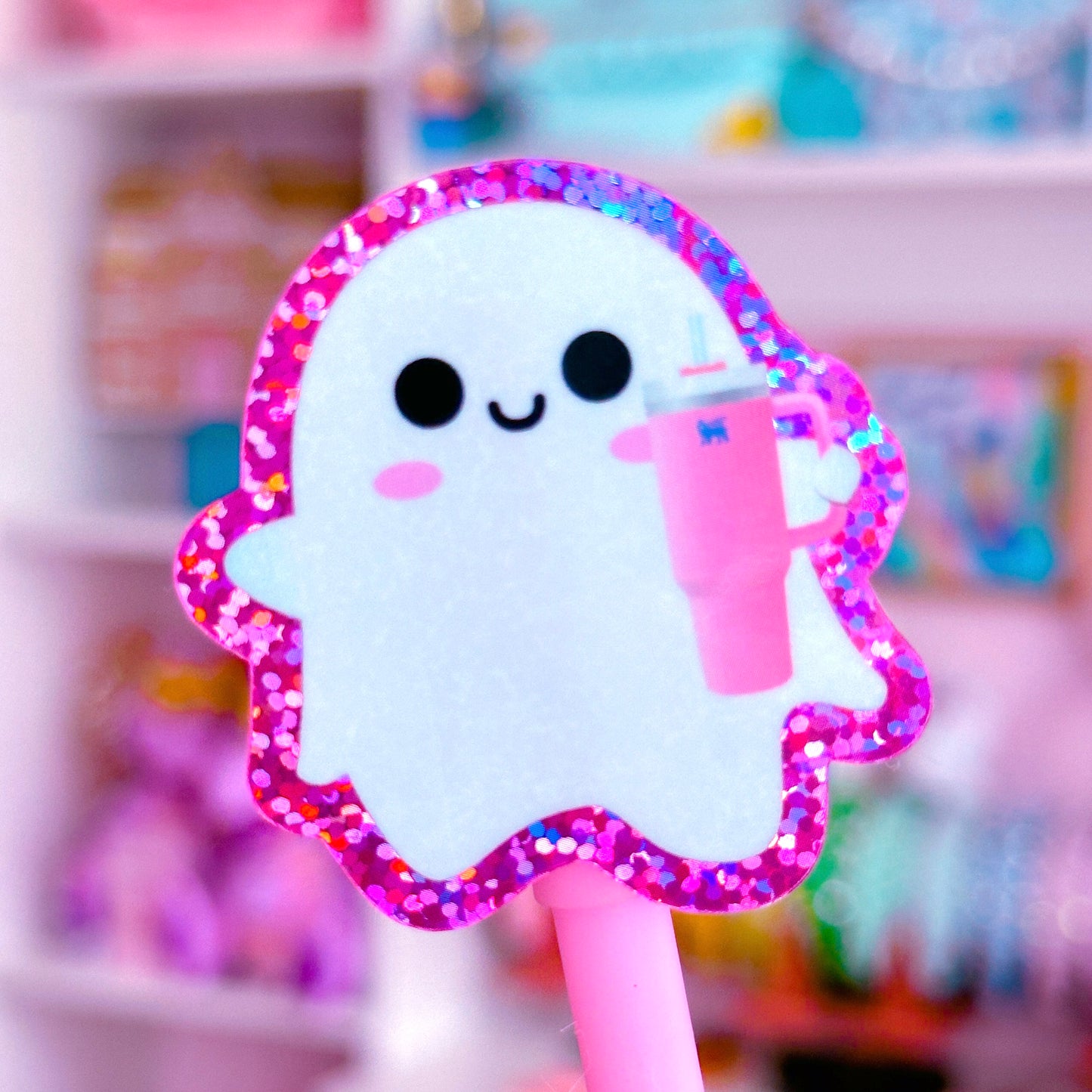Waterproof Sticker - Halloween Water Cup Ghostie (Pink)