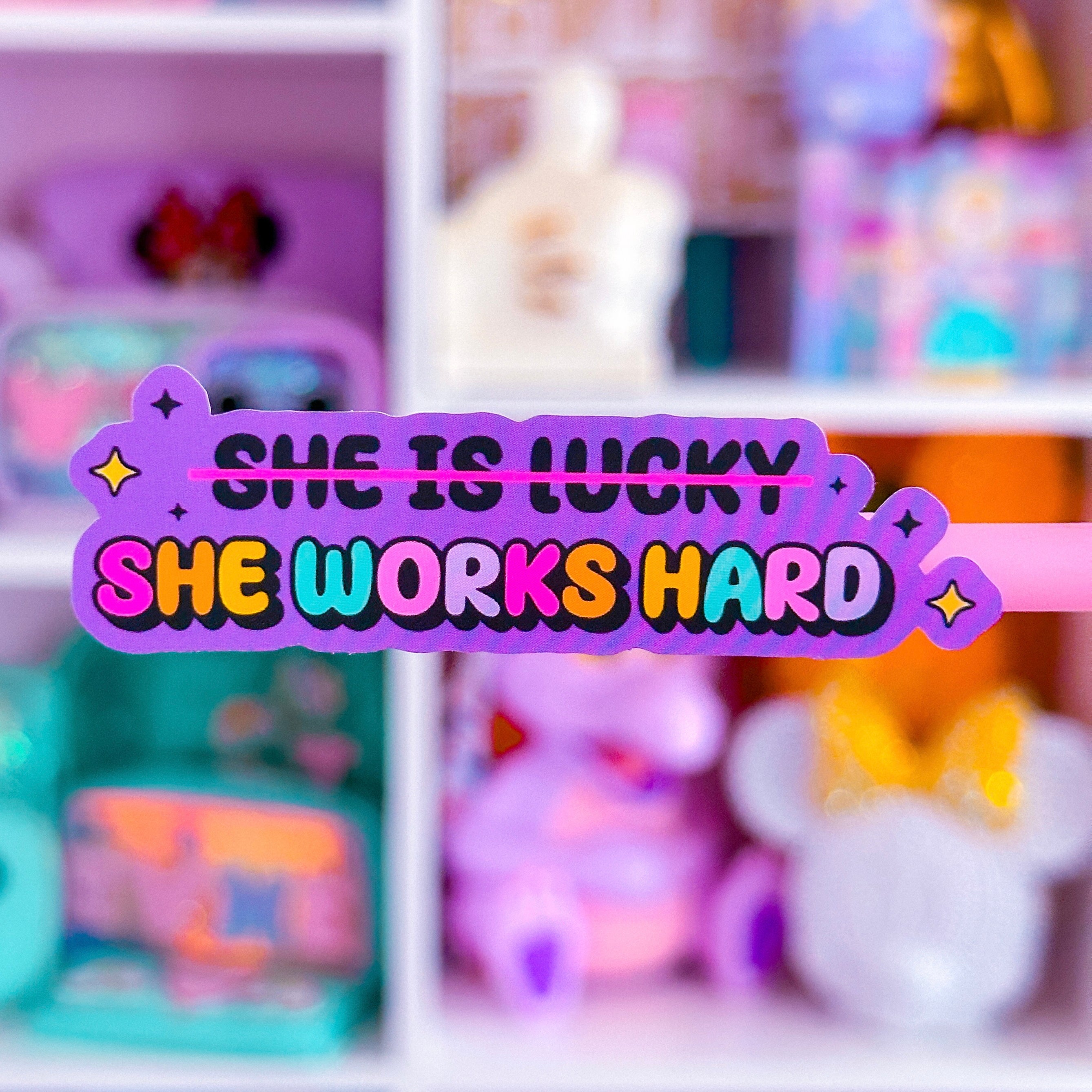 She Builds Sticker Waterproof Sticker - She Works Hard – NoWhiteSpaceStickers