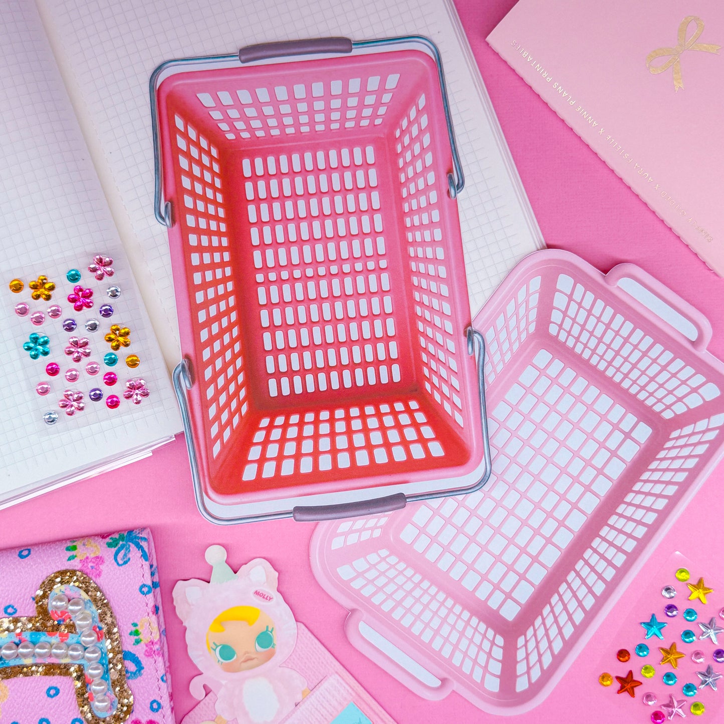 NEW! Journaling Paper Sticker - Pink Shopping Baskets Sticker SET