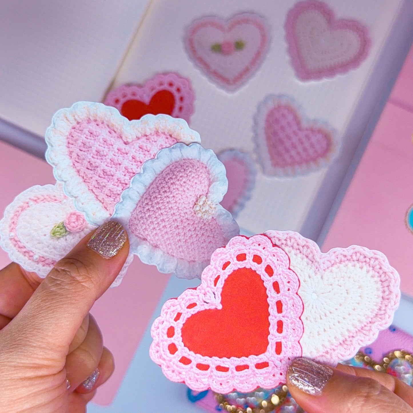 NEW! Journaling Paper Sticker - Crochet Hearts Sticker SET