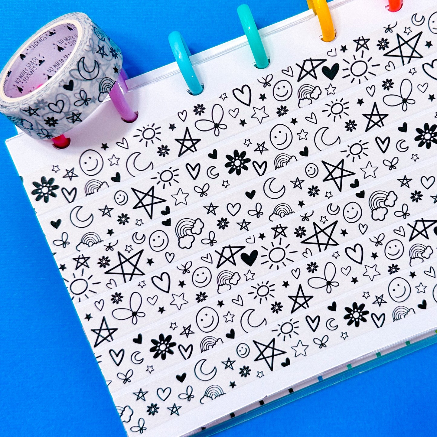 15MM Washi Tape - Rob's Doodles (Black + White)