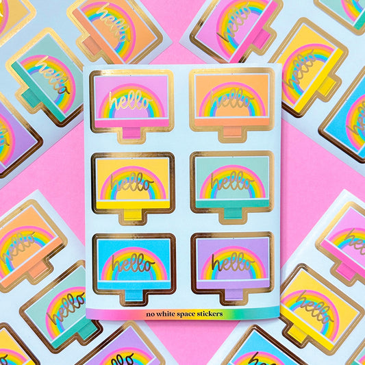 FOILED Paper Deco Stickers - Rainbow Desktop Computer