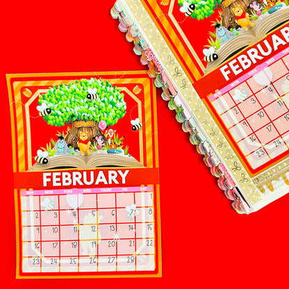 5x7 Full Page Sticker -  2025 (February) Calendar & Storybook Cover (Pooh)