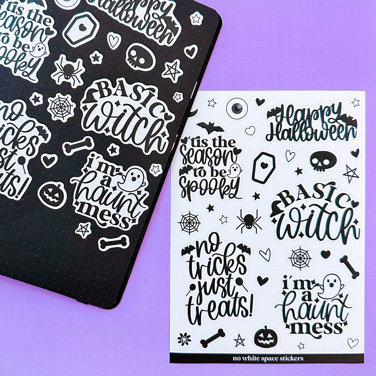 Journaling PAPER Stickers - Halloween Quotes + Doodles