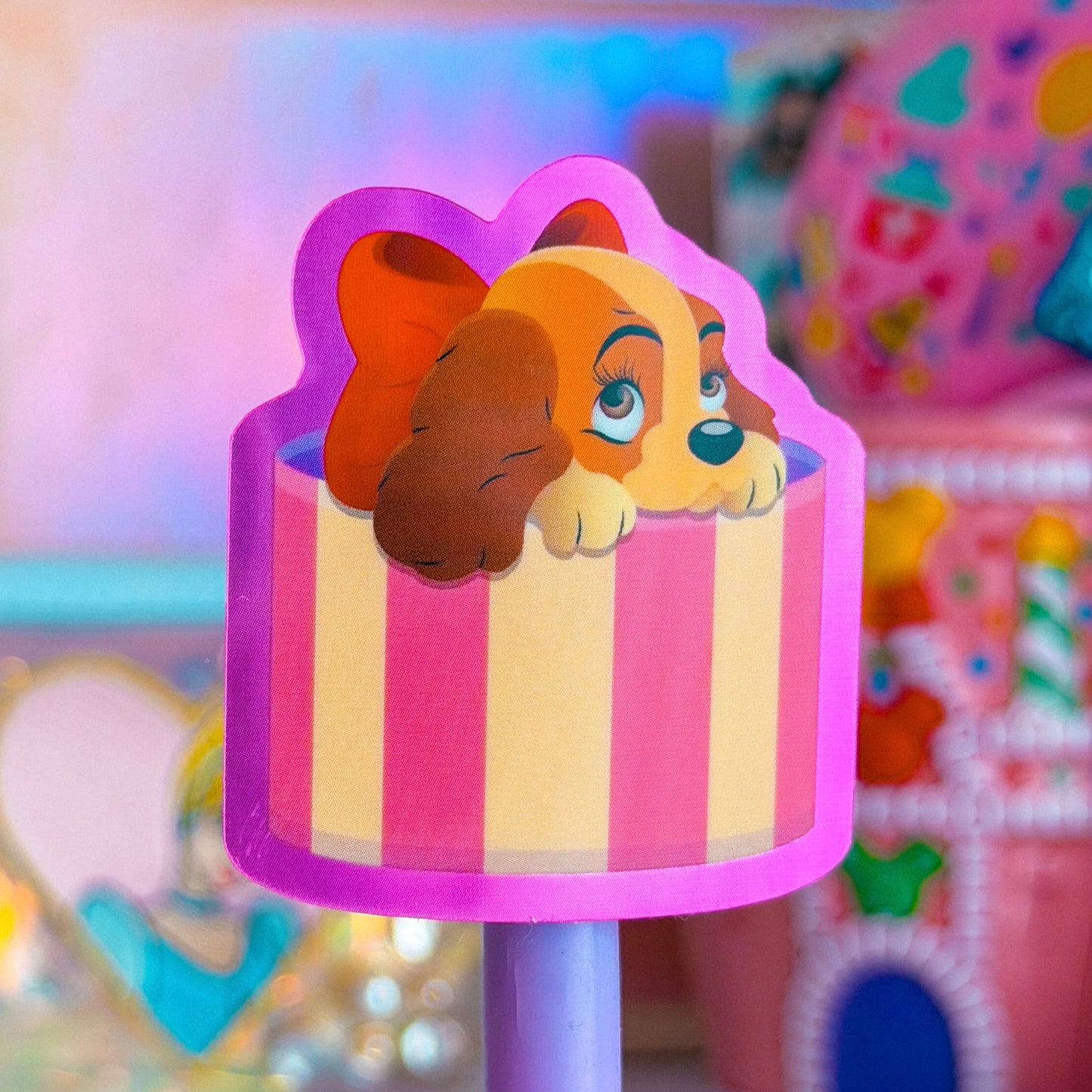 Waterproof Sticker - (Lady & Tramp) Hatbox Puppy