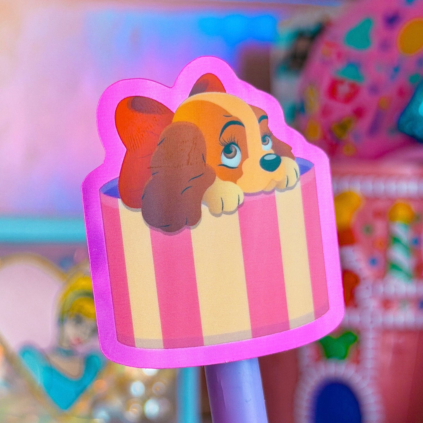 Waterproof Sticker - (Lady & Tramp) Hatbox Puppy