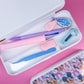 White Pencil Case - Glittery 3D Balloons & Bows