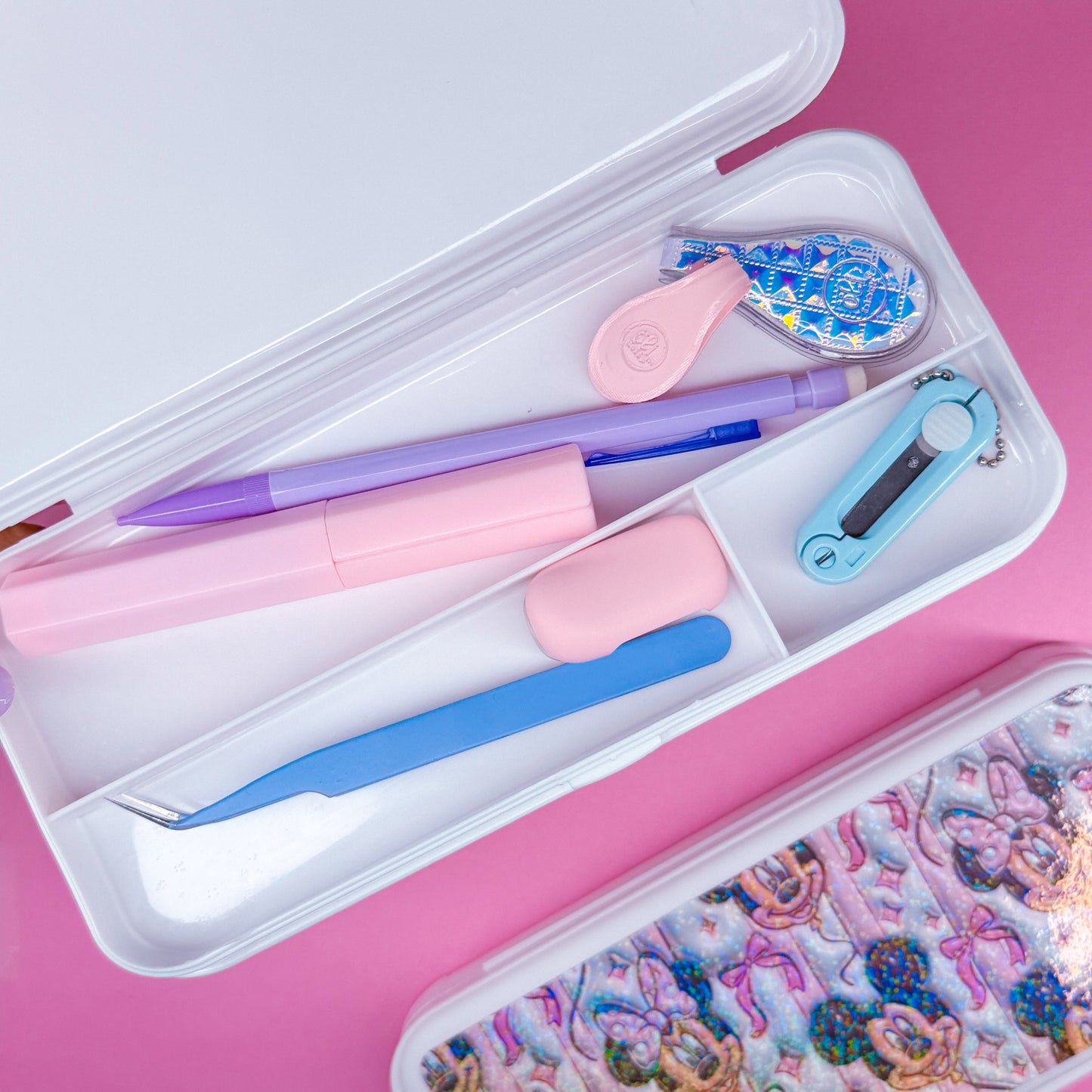 White Pencil Case - Glittery 3D Balloons & Bows