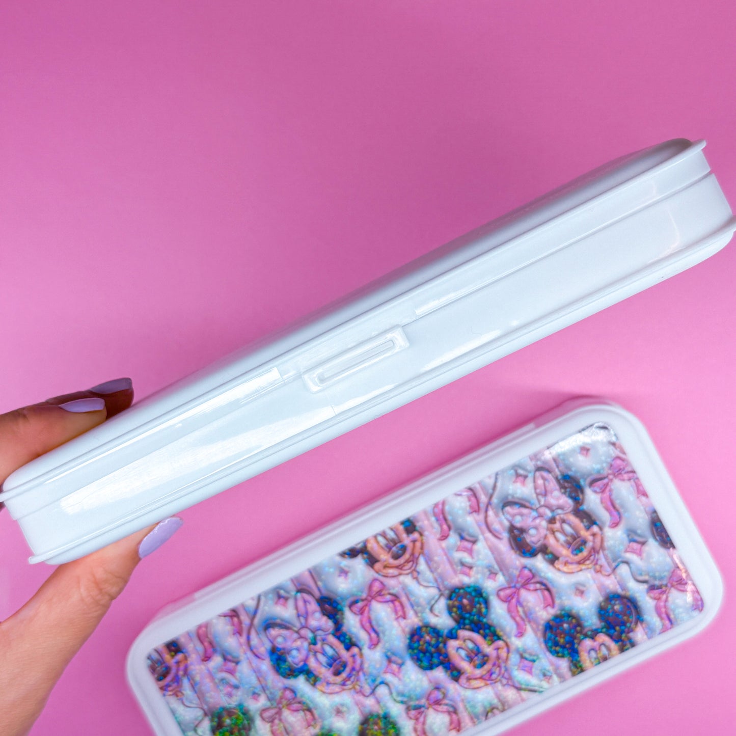 White Pencil Case - Glittery 3D Balloons & Bows