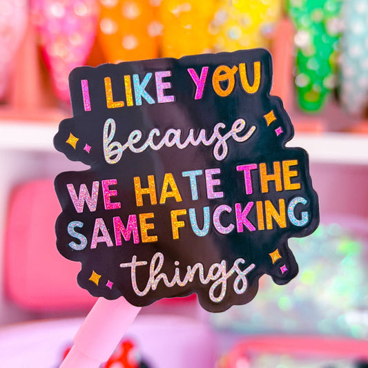 Waterproof Sticker - I Like You Because We Hate The Same Things