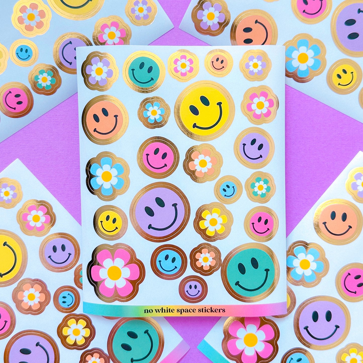 FOILED Paper Deco Stickers - Groovy Happy Faces & Flowers