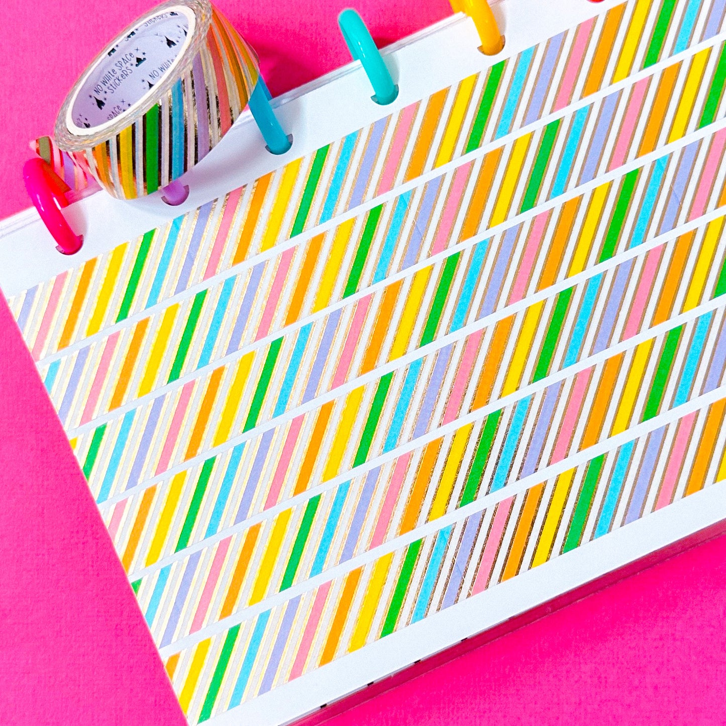 15MM Foiled Washi Tape - Rainbow + Gold Stripes