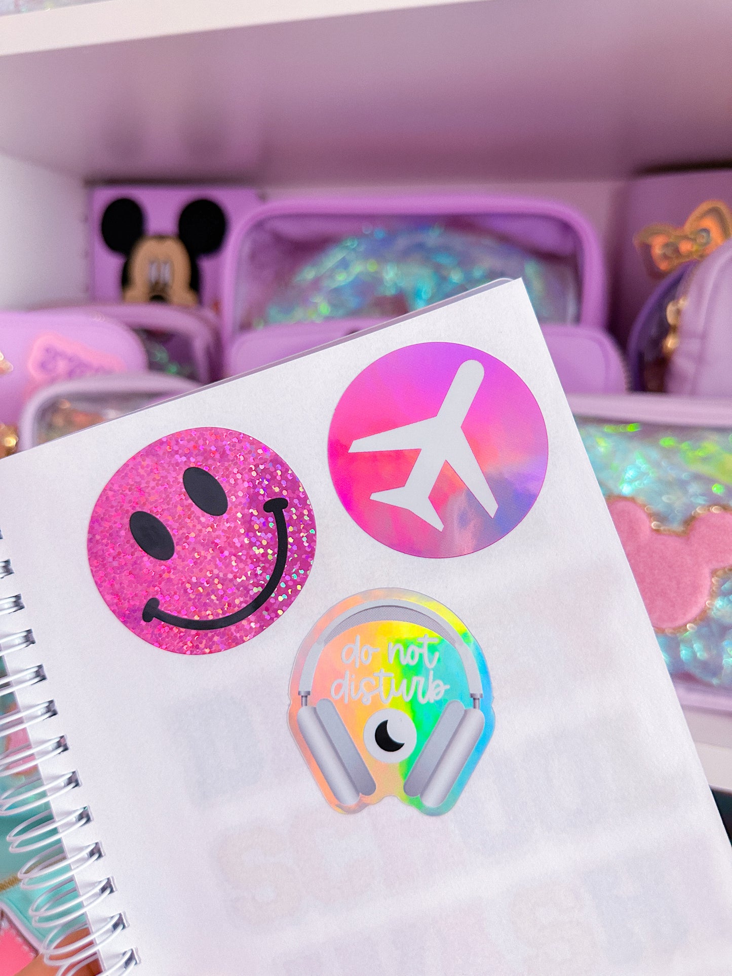 Glitter Waterproof Sticker - Pink Happy Face
