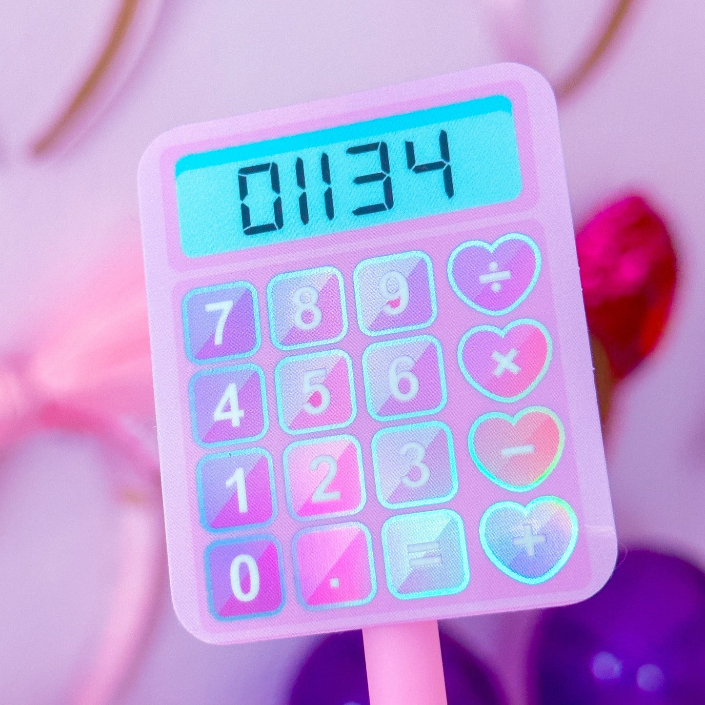 Glitter Waterproof Sticker - Pink Calculator