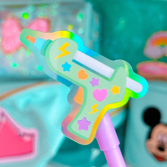 Glitter Waterproof Sticker - Glue Gun (Mint)