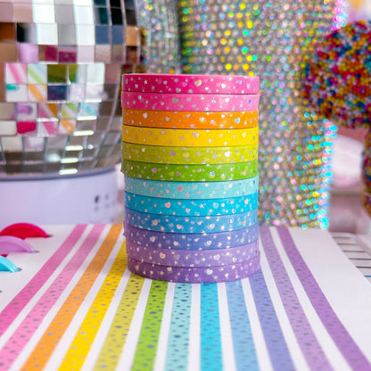 5MM Foiled Washi Tape - Pastels Rainbow Confetti (Holo Foil)