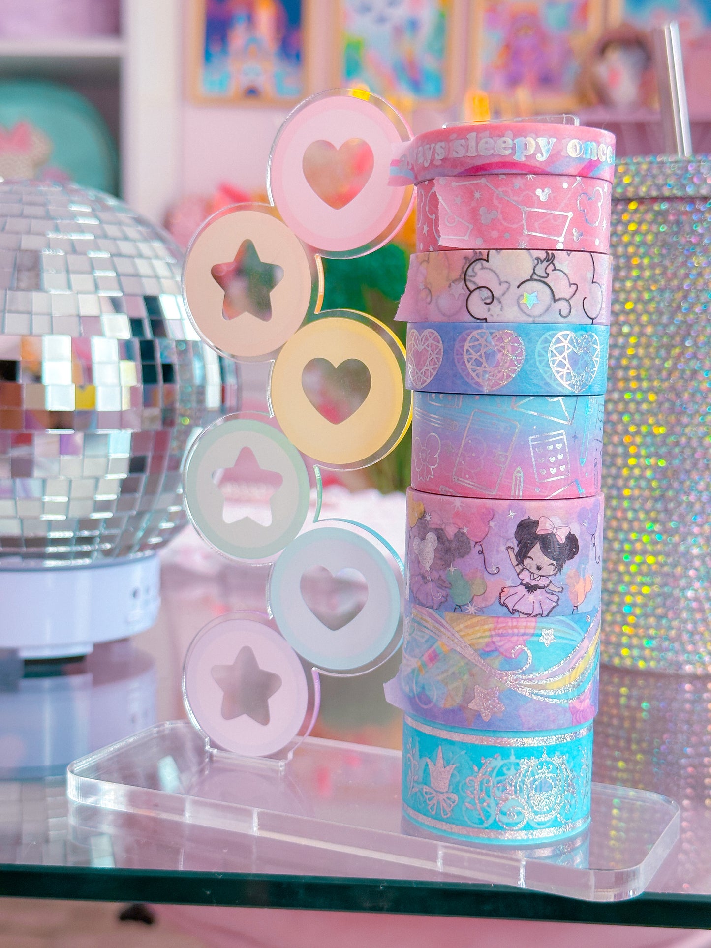 Acrylic Washi Stand - Rainbow Discs