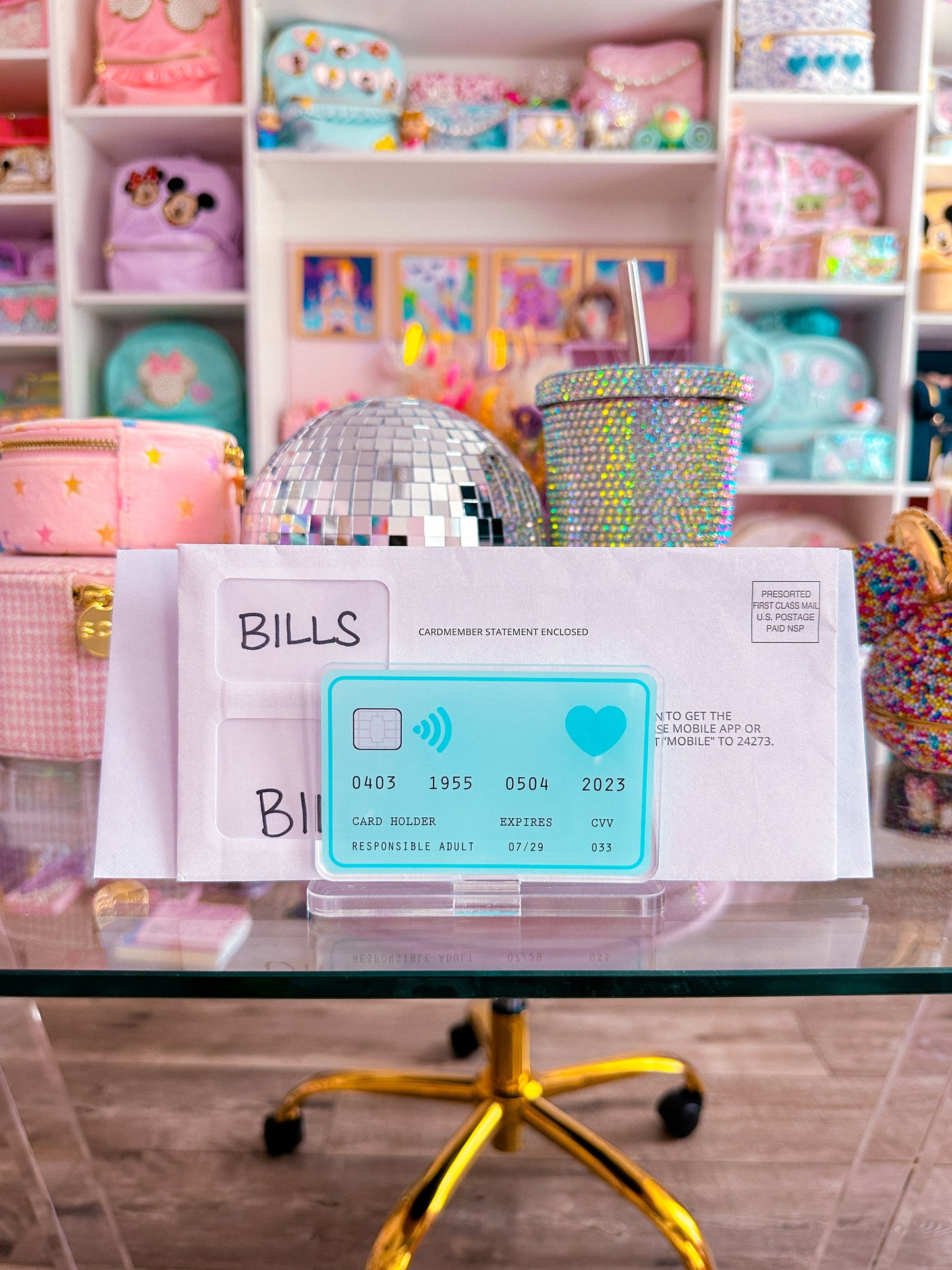 Acrylic Sticky Note Holder - Blue Credit Card