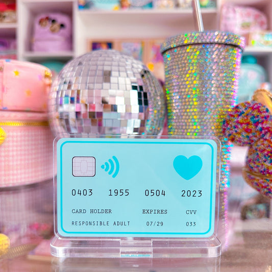 Acrylic Sticky Note Holder - Blue Credit Card