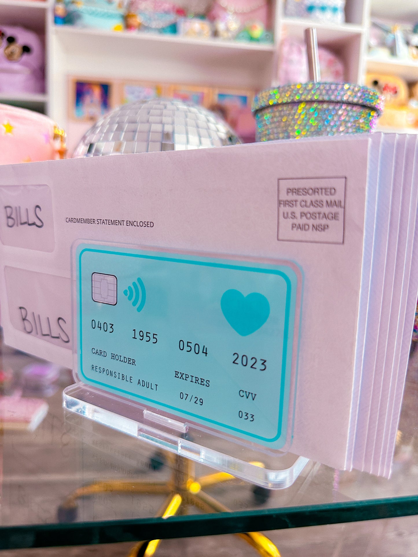 Acrylic Sticky Note Holder - Blue Credit Card