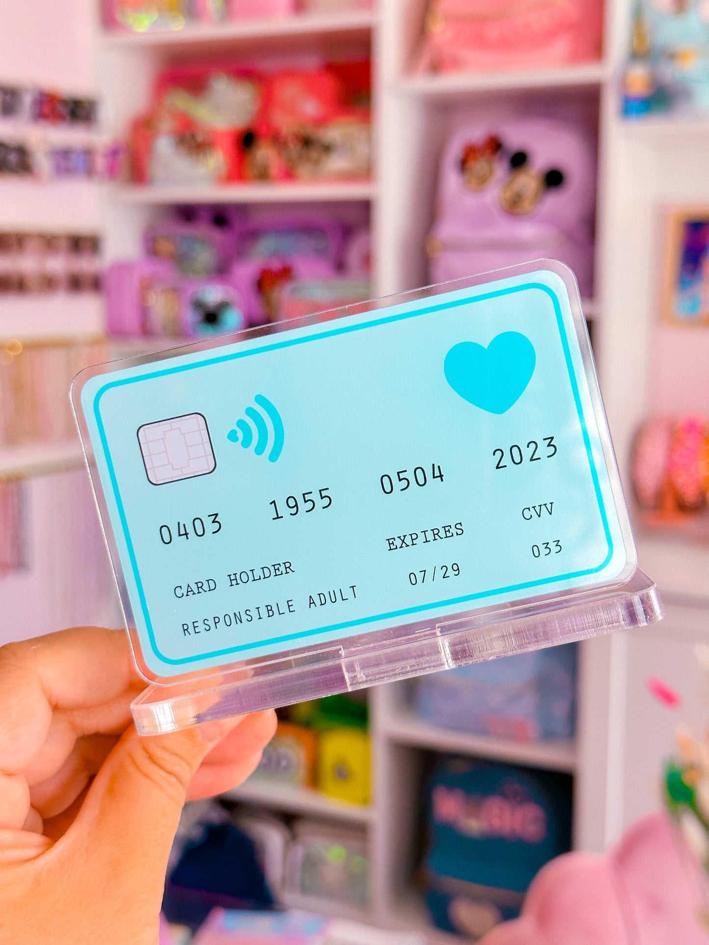 Acrylic Sticky Note Holder - Blue Credit Card