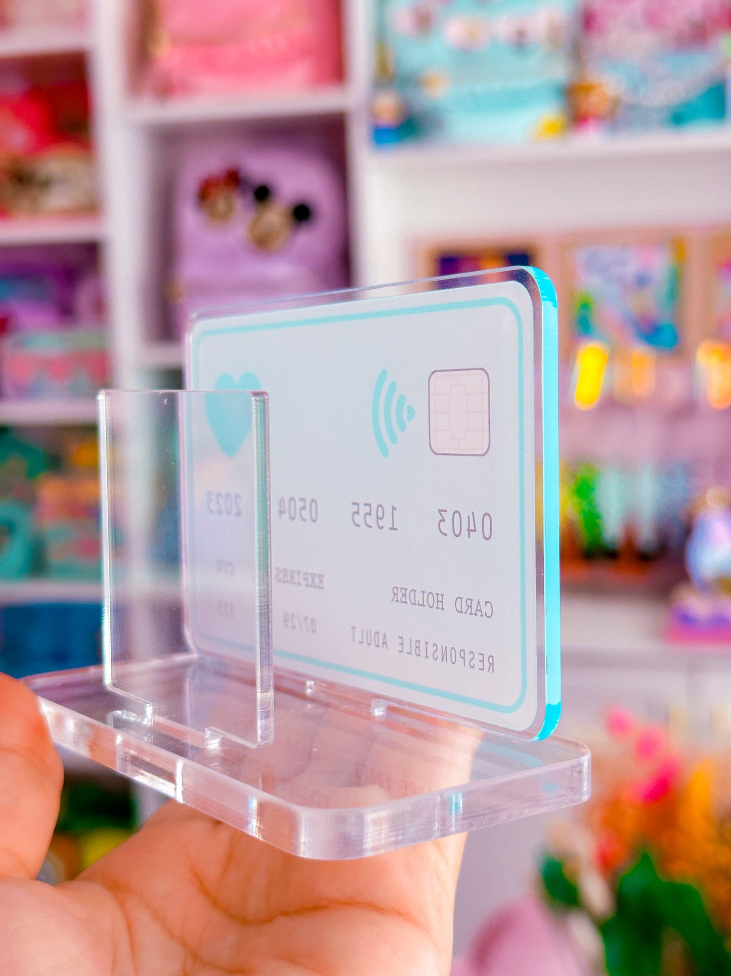 Acrylic Sticky Note Holder - Blue Credit Card