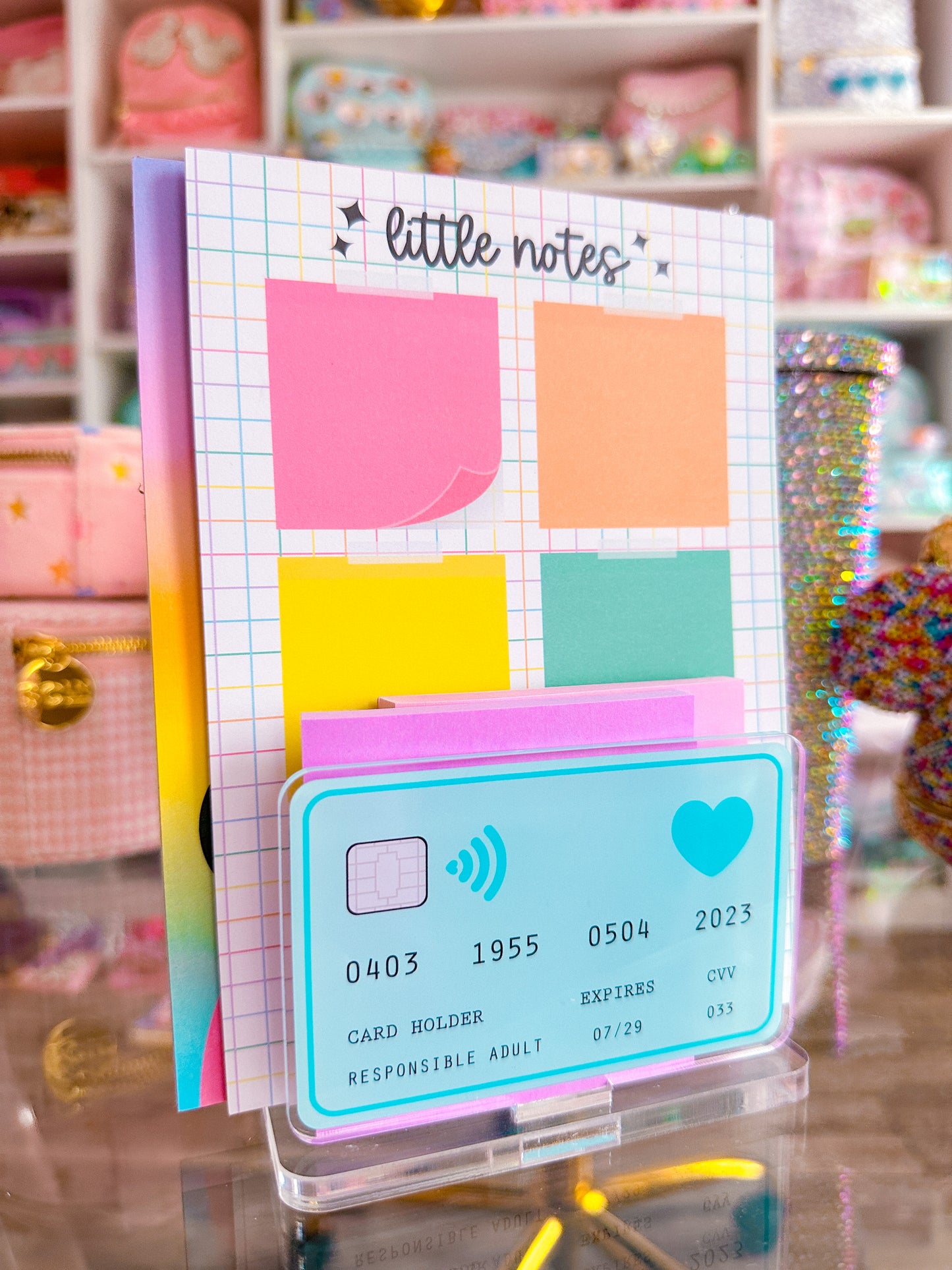 Acrylic Sticky Note Holder - Blue Credit Card