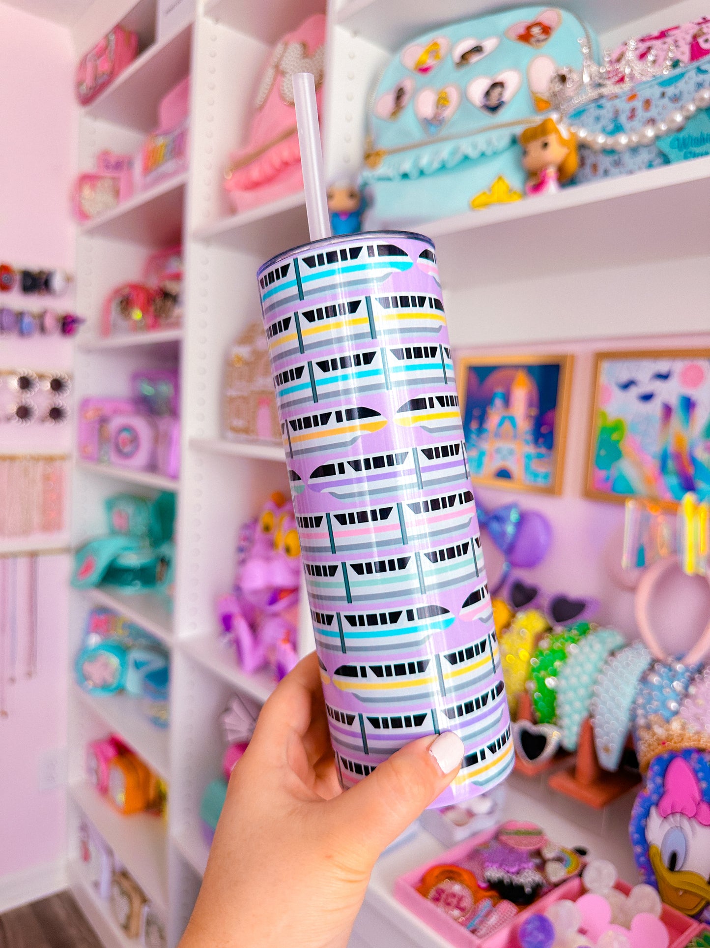 20oz Stainless Steel Skinny Tumbler FULL WRAP -  Rainbow Monorails