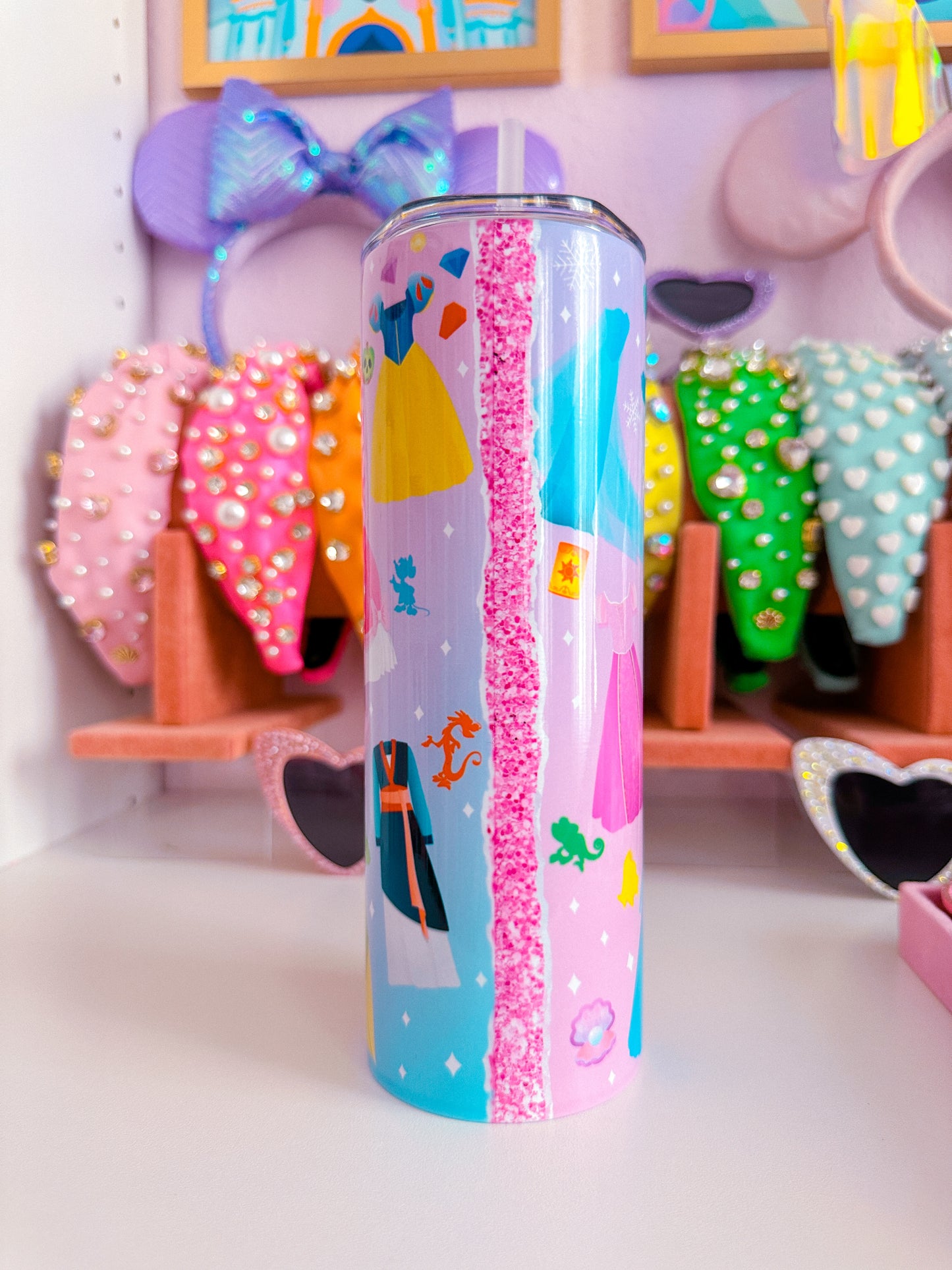20oz Stainless Steel Skinny Tumbler FULL WRAP -  Princess Dresses