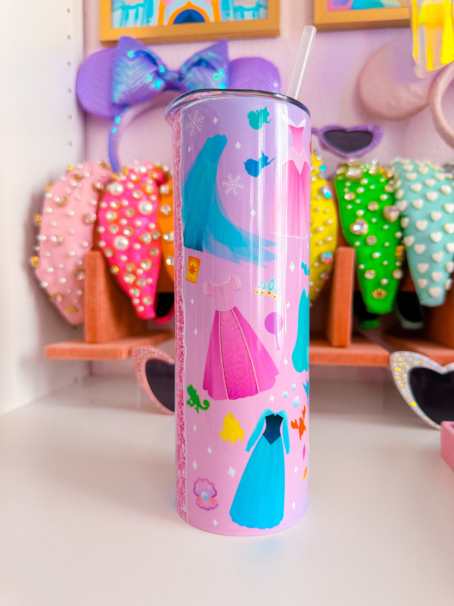 20oz Stainless Steel Skinny Tumbler FULL WRAP -  Princess Dresses