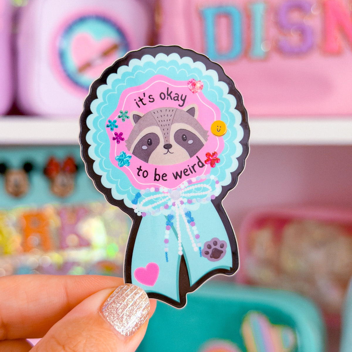Waterproof Sticker - It's Okay To Be Weird Racoon Ribbon