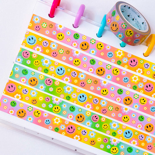 15MM Washi Tape - Groovy Happy Faces & Flowers