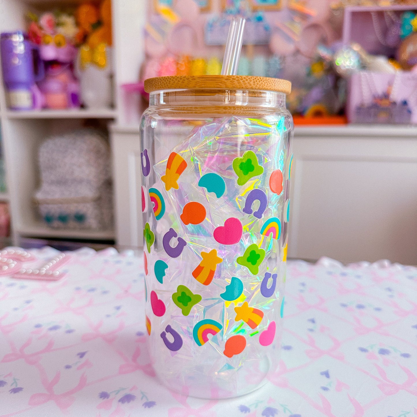 16oz Clear Glass Can FULL WRAP - Lucky
