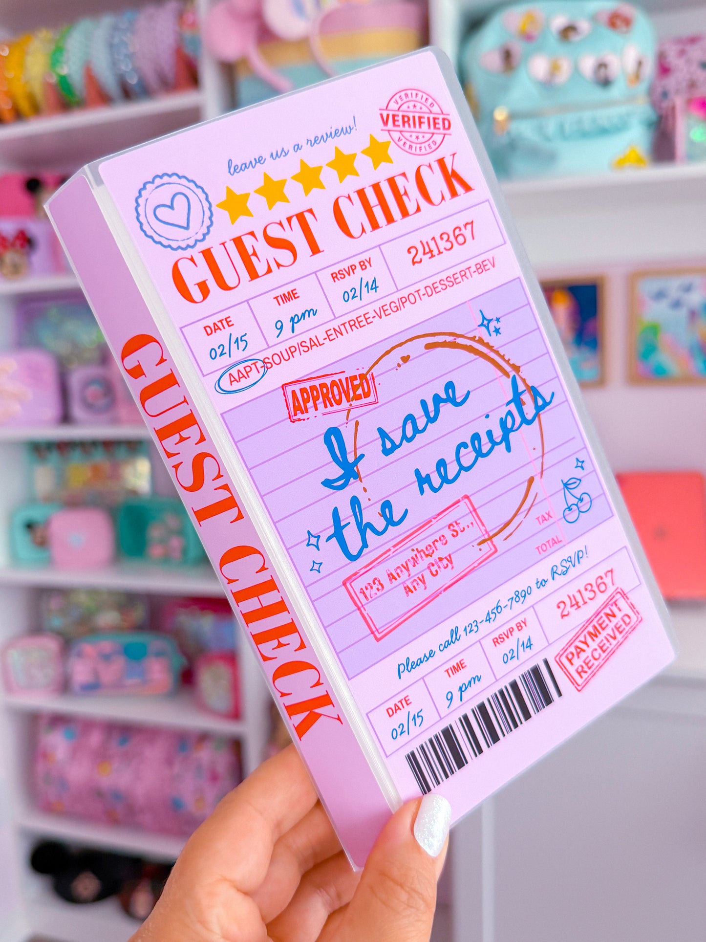 3.5x7.5 Junk Journal Storage Book - Guest Check (PURPLE)