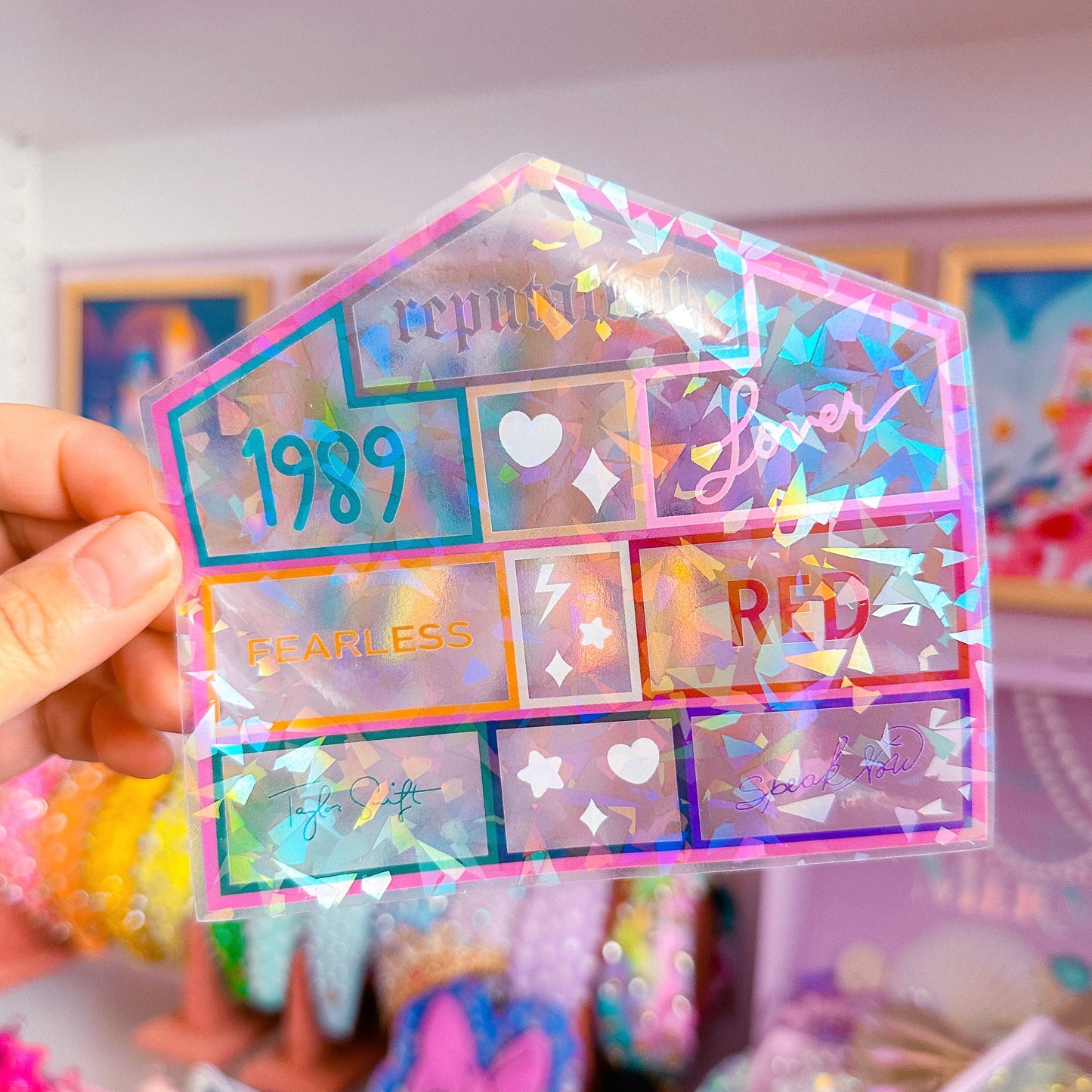 Glitter Waterproof Sticker - EXTRA LARGE Cracked Ice Lover House (Transparent)