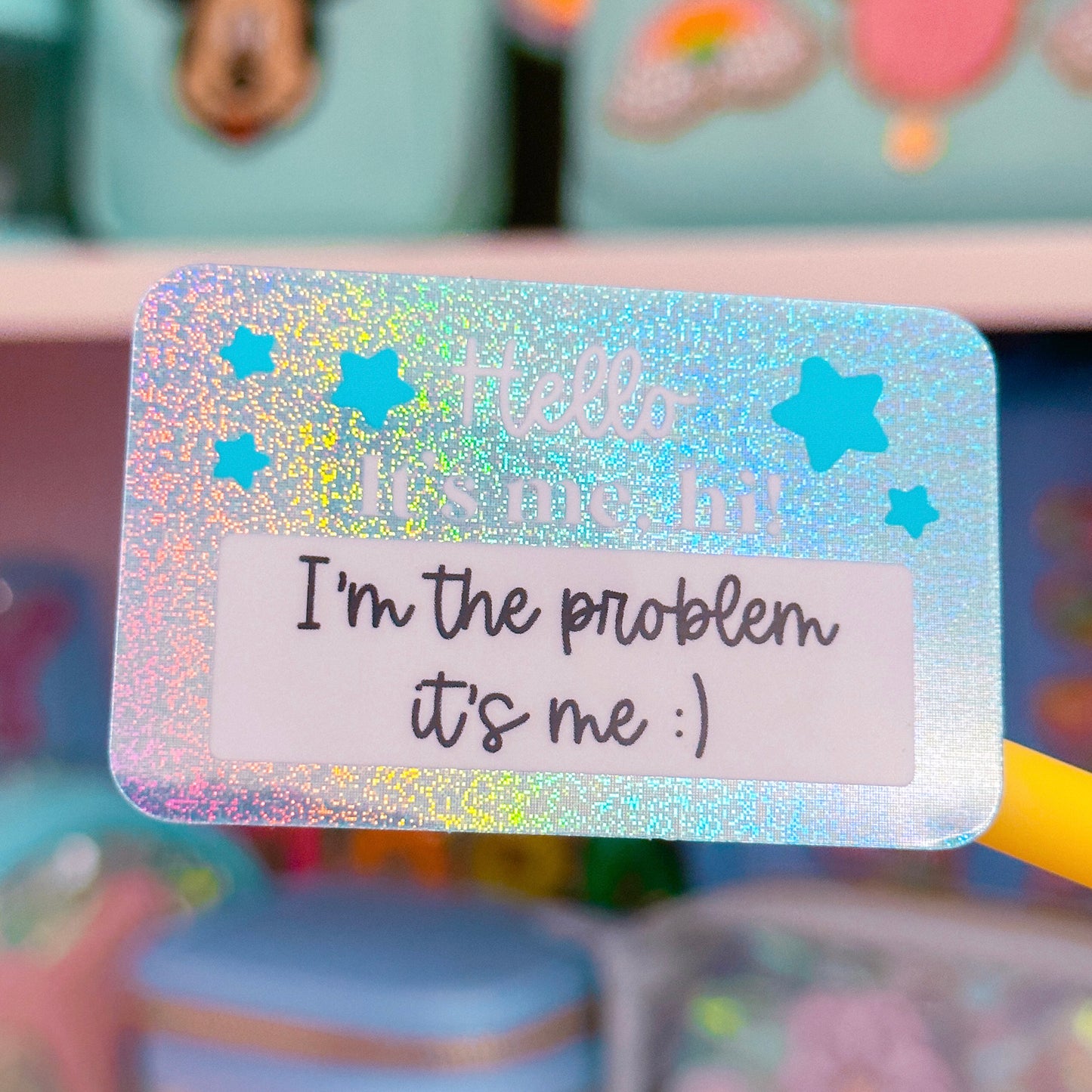 Glitter Waterproof Sticker - Hello Nametag (Blue)