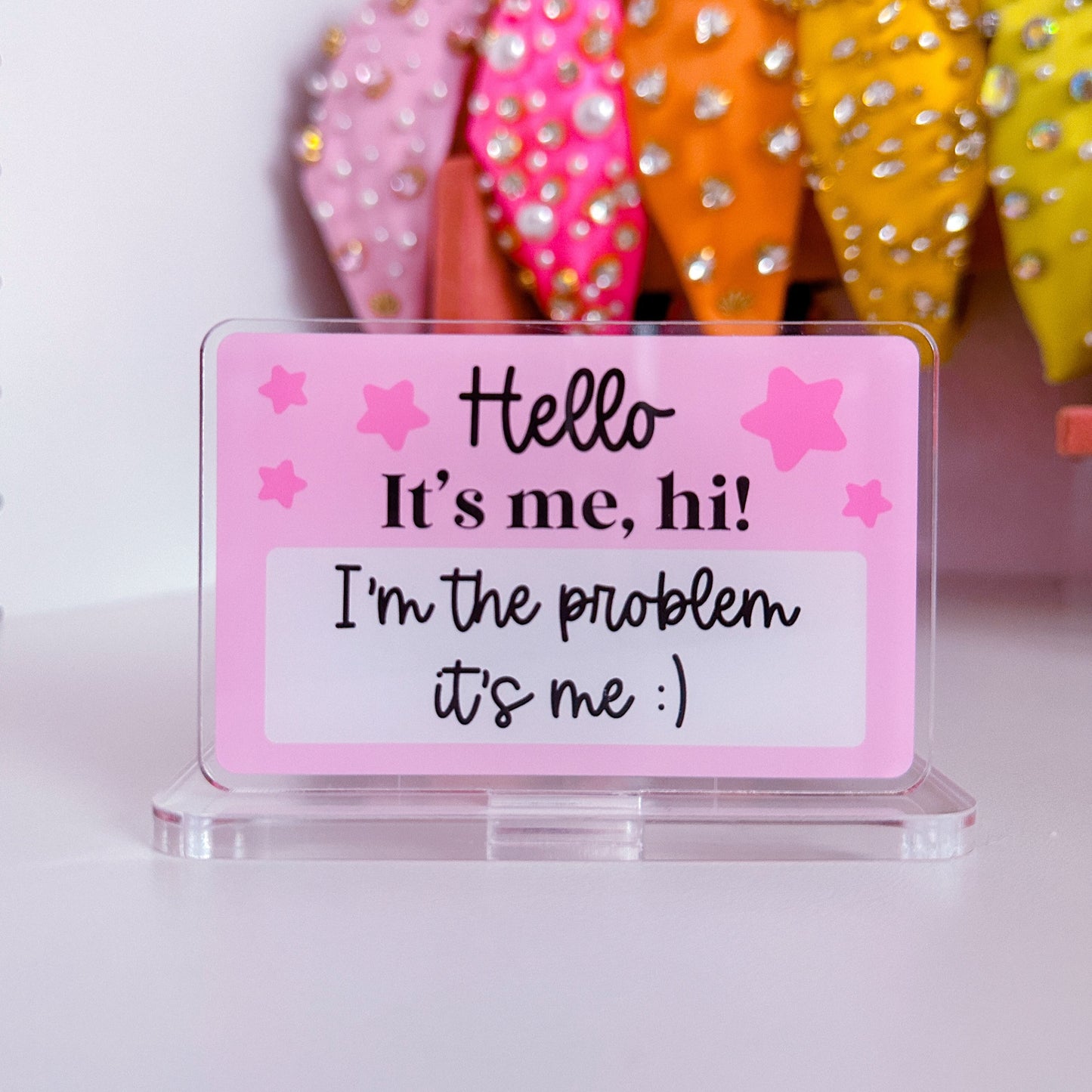 Acrylic Sticky Note Holder - Pink Nametag