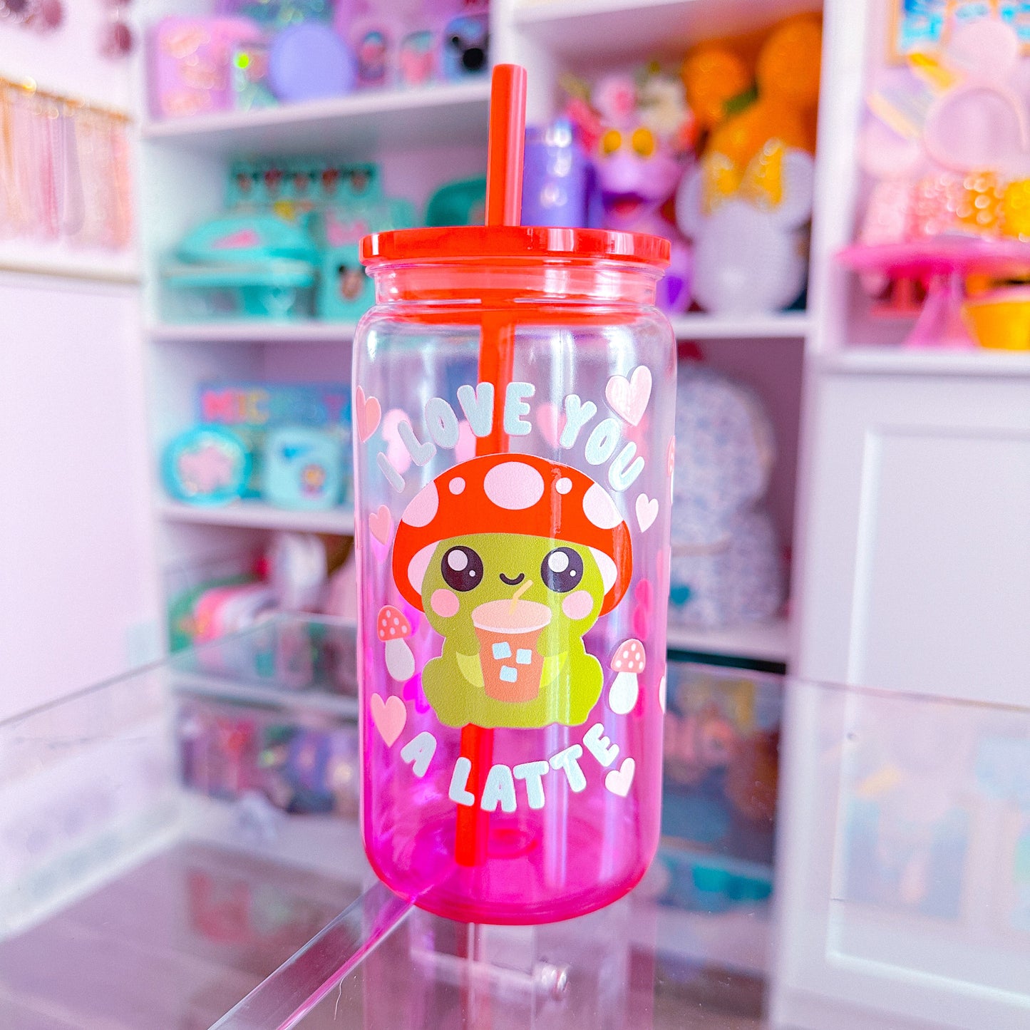 16 oz Ombre Jelly Plastic Can - Latte Froggy