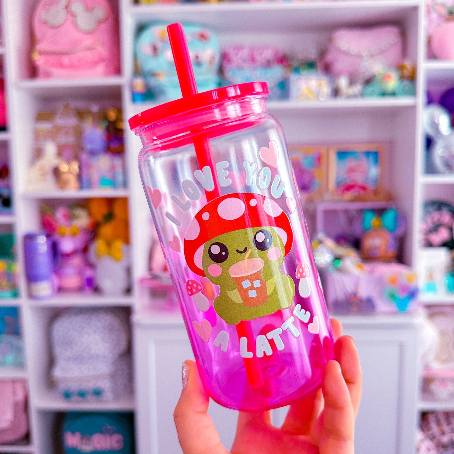 16 oz Ombre Jelly Plastic Can - Latte Froggy