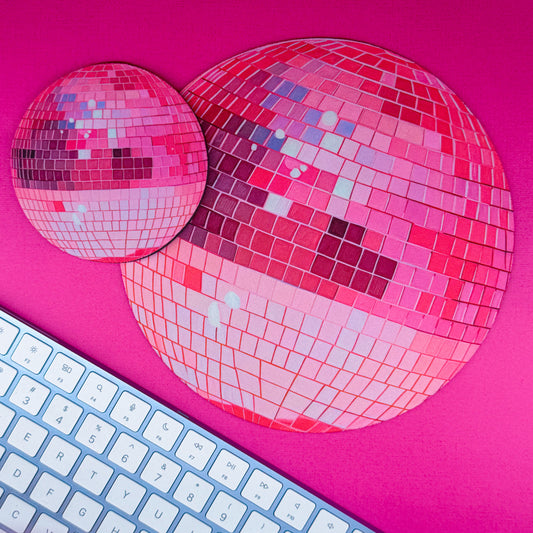 Mousepad + Coaster - Hot Pink Disco Ball