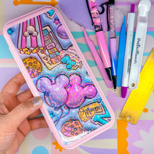 Pink Pen Case - Glittery 3D Park Day