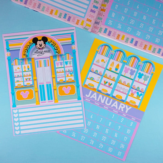 5x7 Full Page Sticker - 2026 January Calendar & Storefront (Mickey's Soda Shop)