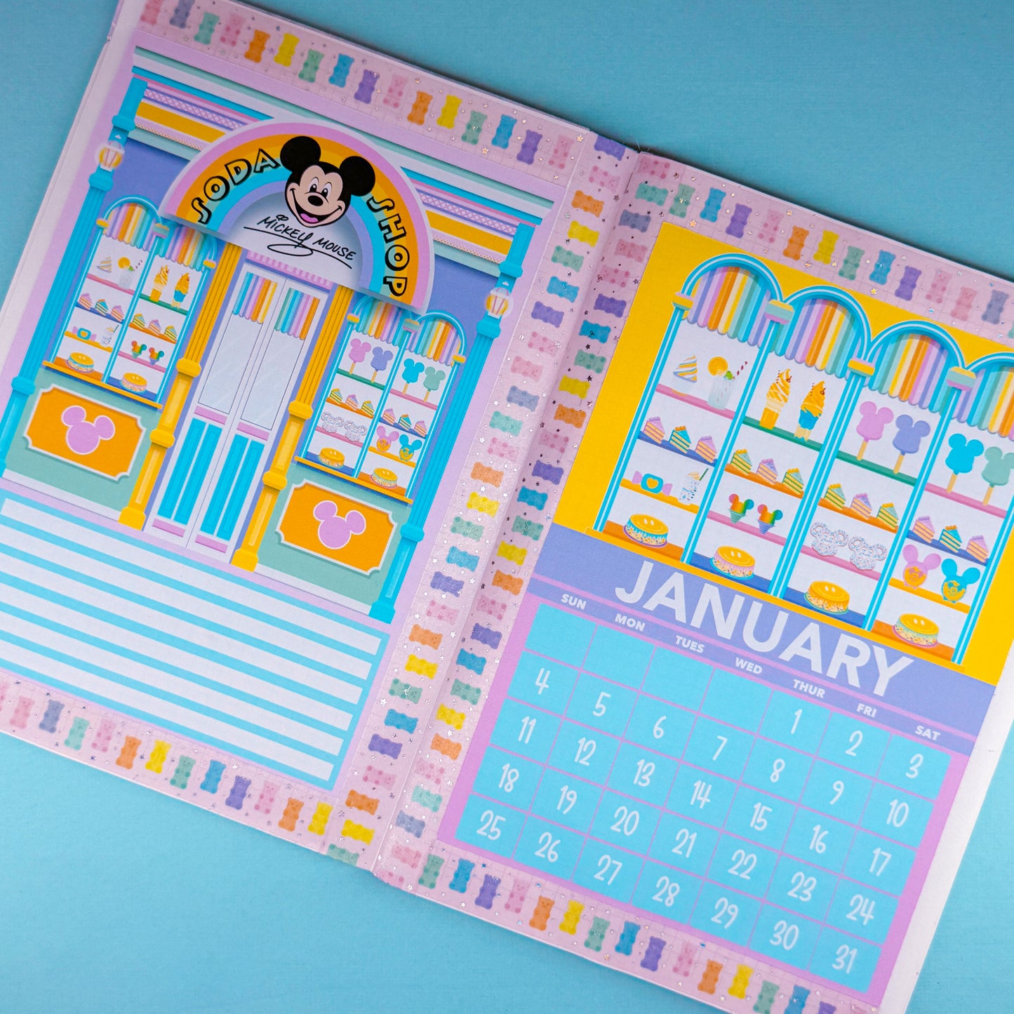 5x7 Full Page Sticker - 2026 January Calendar & Storefront (Mickey's Soda Shop)