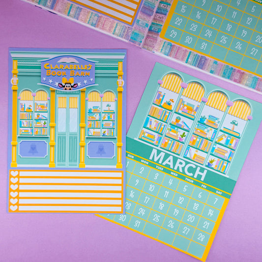 5x7 Full Page Sticker - 2026 March Calendar & Storefront (Clarabelle's Book Barn)