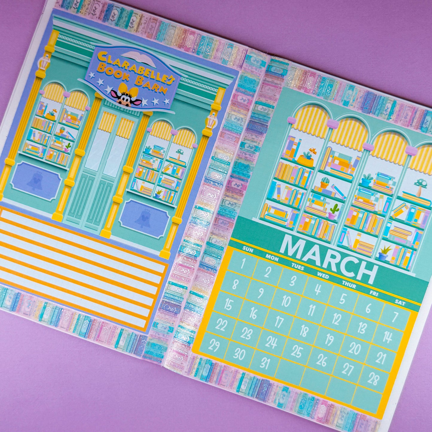 5x7 Full Page Sticker - 2026 March Calendar & Storefront (Clarabelle's Book Barn)