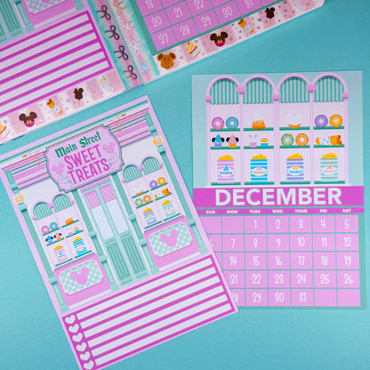 5x7 Full Page Sticker - 2026 December Calendar & Storefront (Main St. Treats)