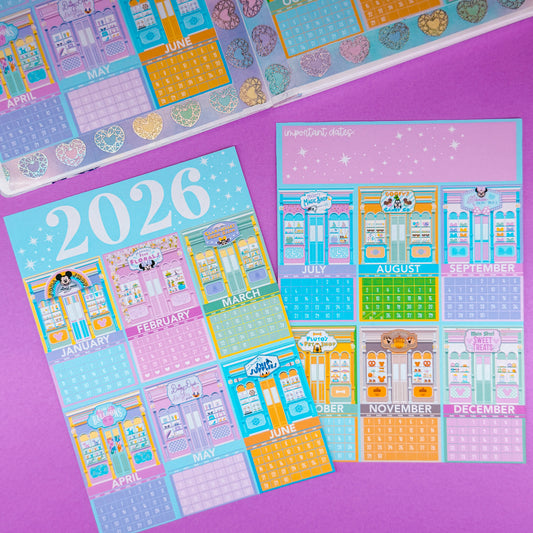 2026 Calendar Storefronts Collection - 5x7 Full Page Sticker Set (YEAR on 2 Pages)