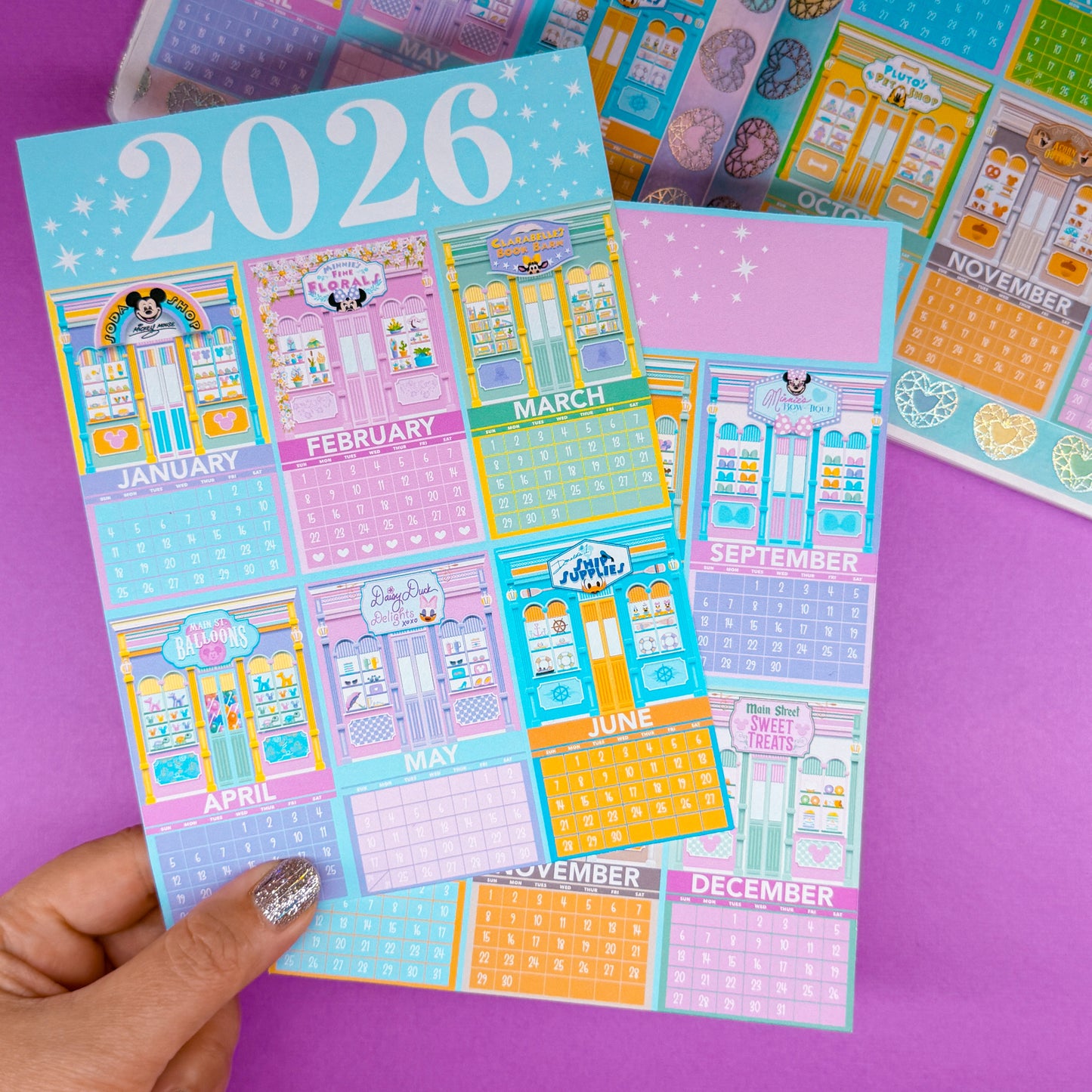 2026 Calendar Storefronts Collection - 5x7 Full Page Sticker Set (YEAR on 2 Pages)